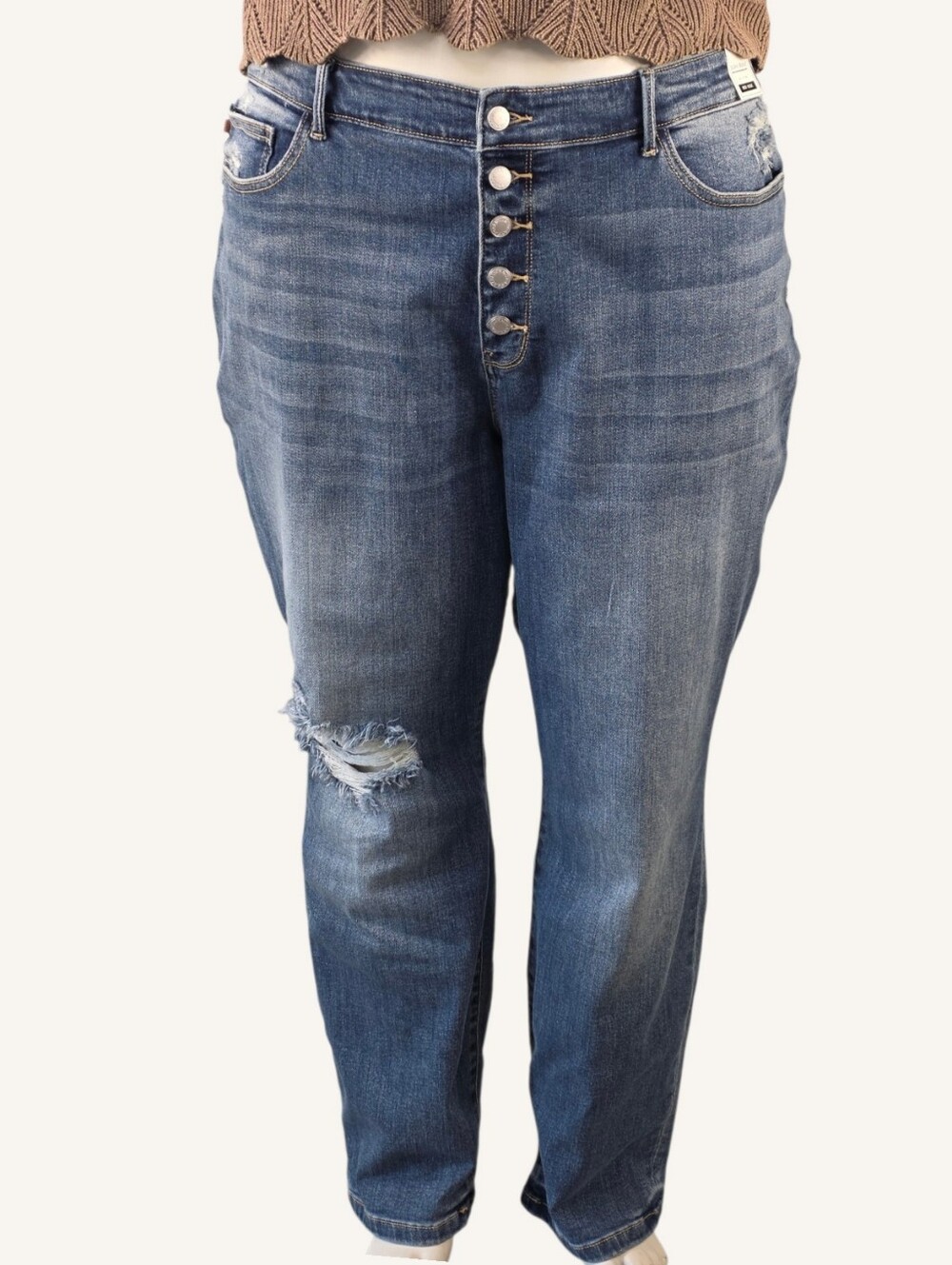 Judy Blue Theron 24W Mid Rise Distressed Boyfriend Button Fly Jeans NWT